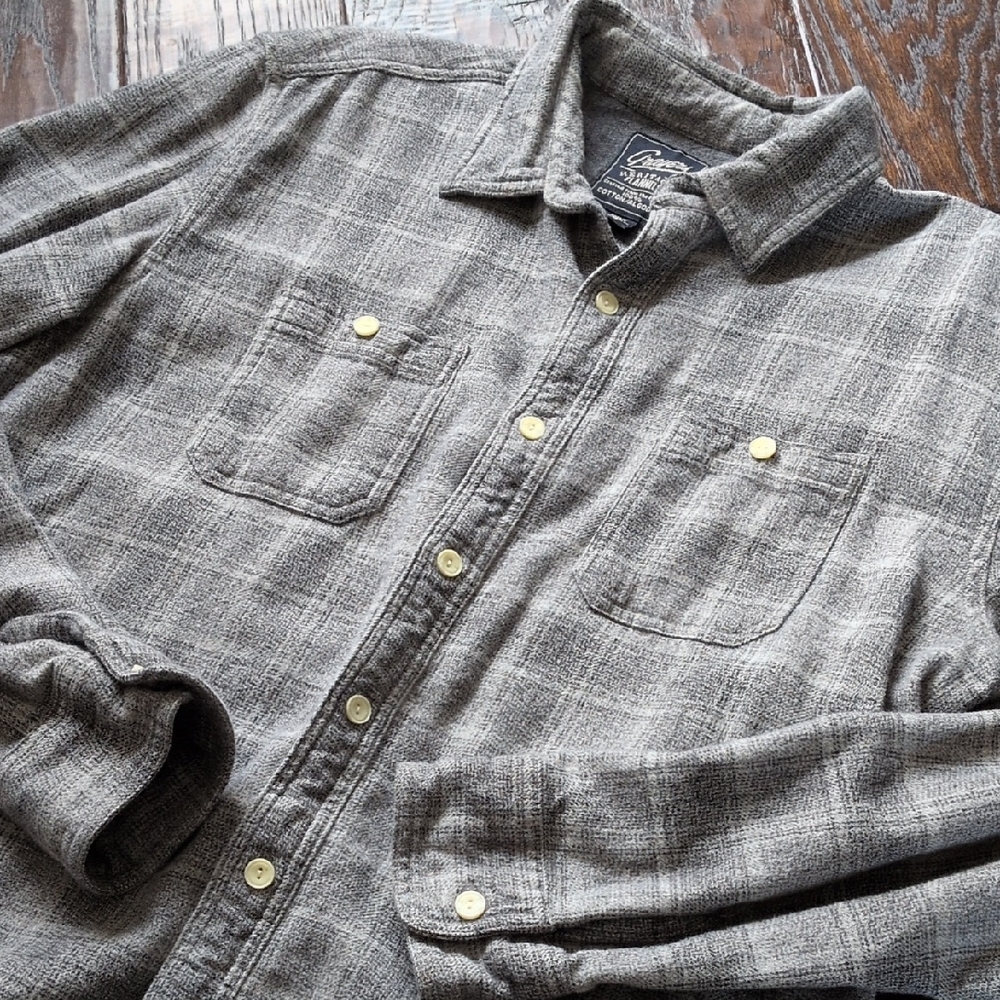 GRAYERS I Men's Gray Plaid Button Down Heritage100% Cotton Flannel Shirt, L